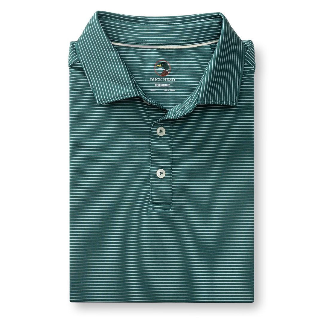 Long Drive Performance Polo White Stripe (Midnight Teal)