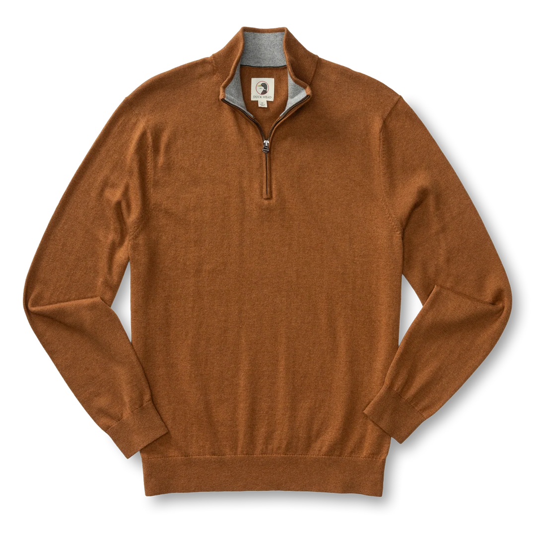 Ridley Cotton Cashmere 1/4 Zip Sweater (Dark Amber Heather)
