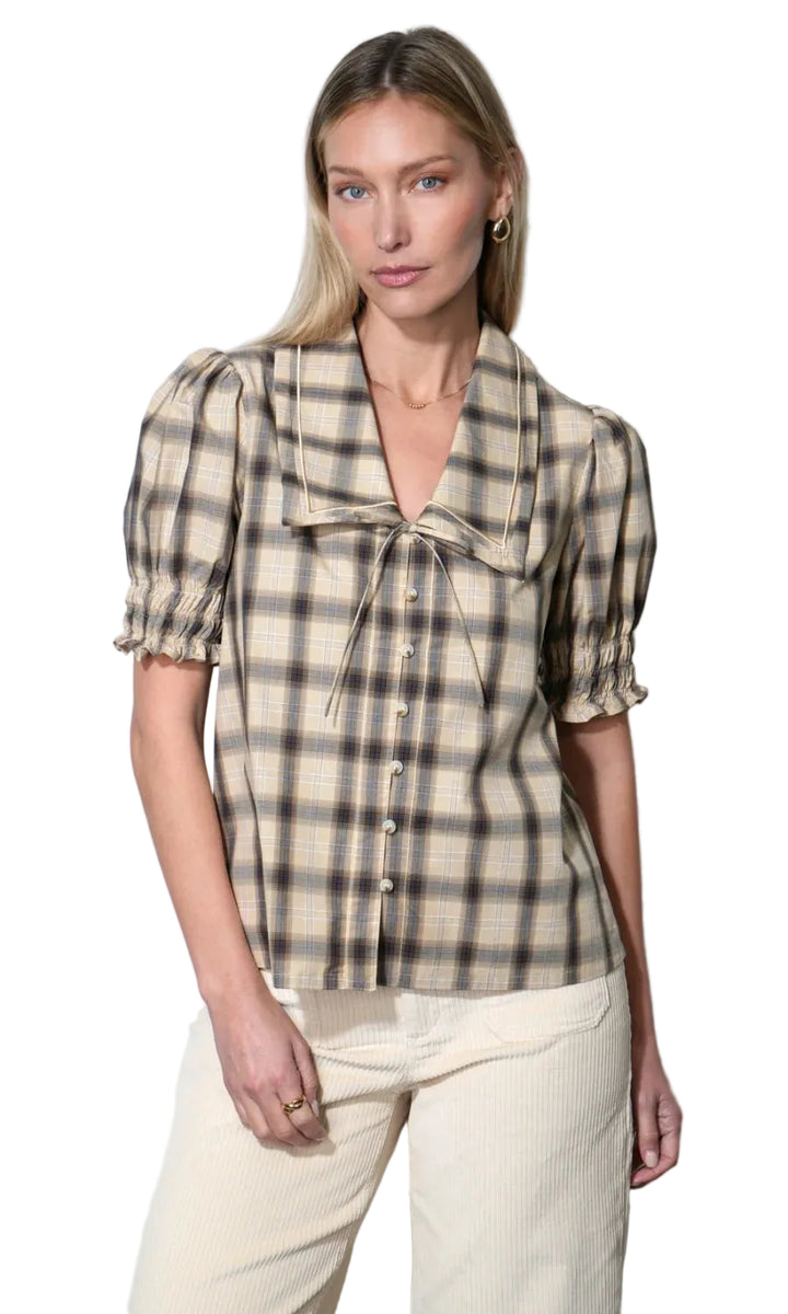 Betty Sailor Collar Plaid Top (Sand Combo)