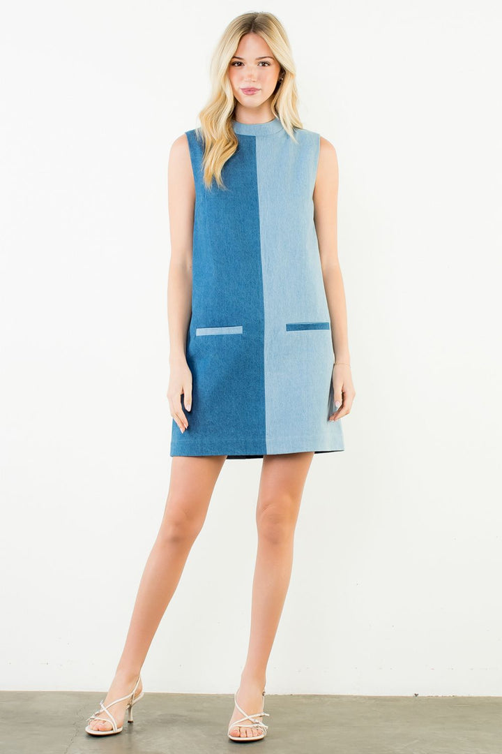 Colorblocked Denim Dress (Denim Blue)