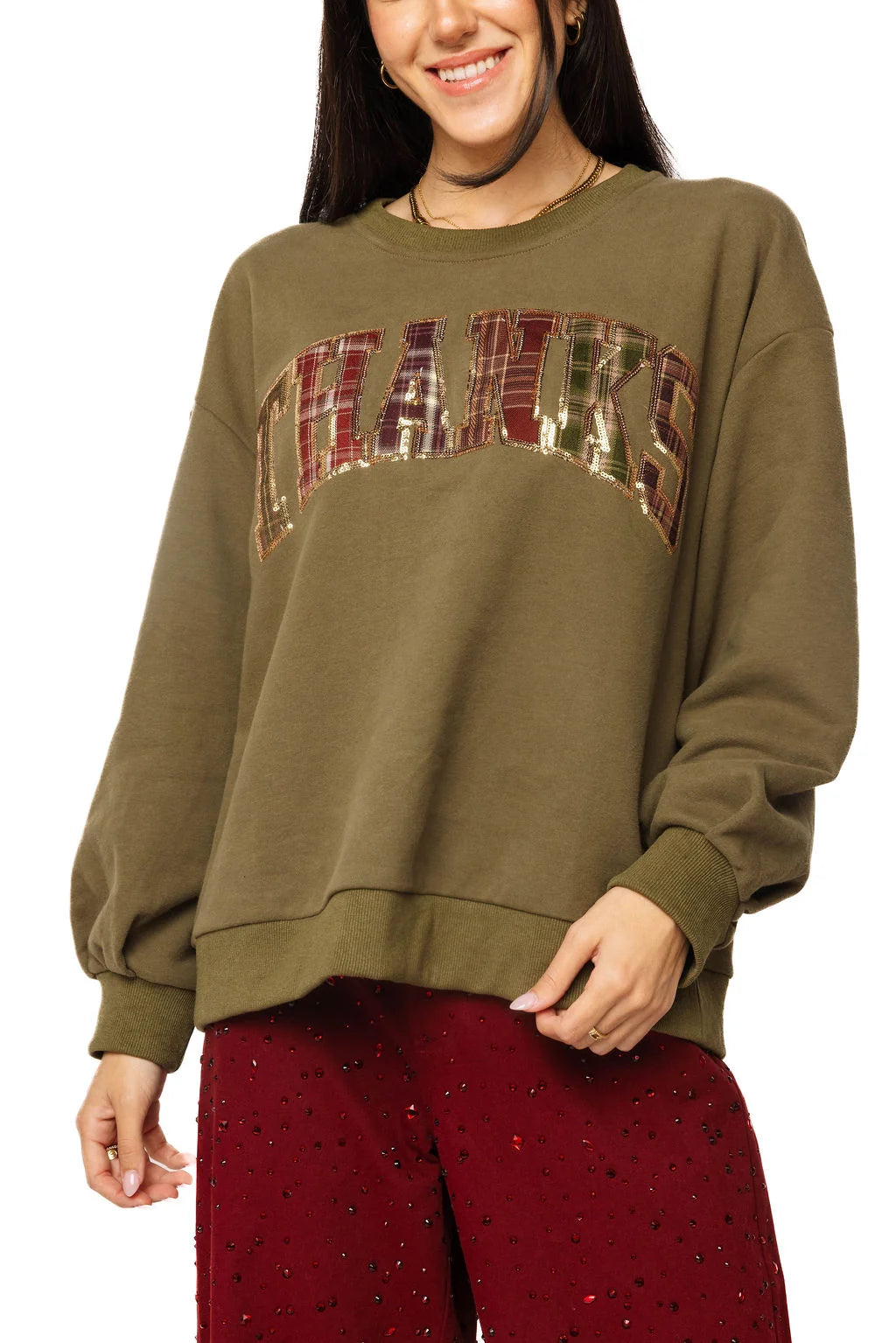 Thanks Sweatshirt (Brown Plaid)