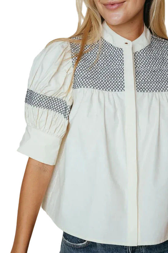 Sutton Blouse (Bone with Navy Stitching)
