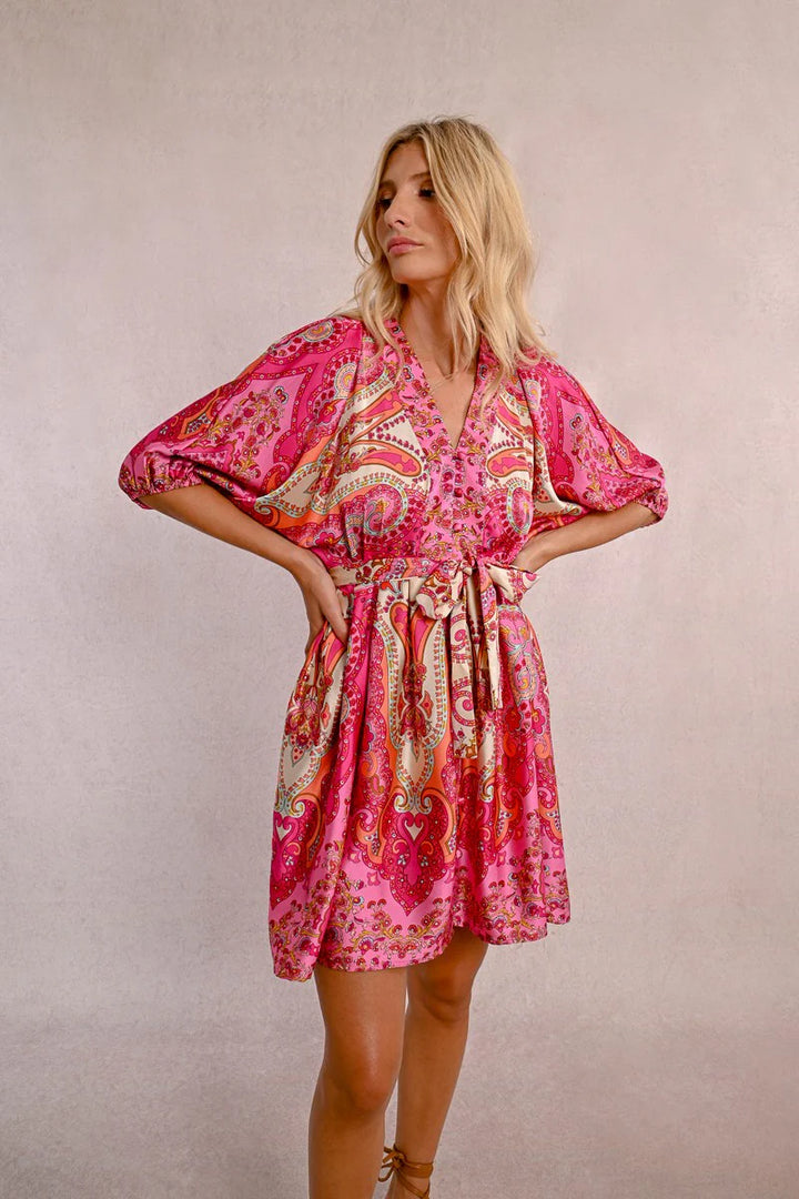 Short Printed Dress (Pink Daphne)