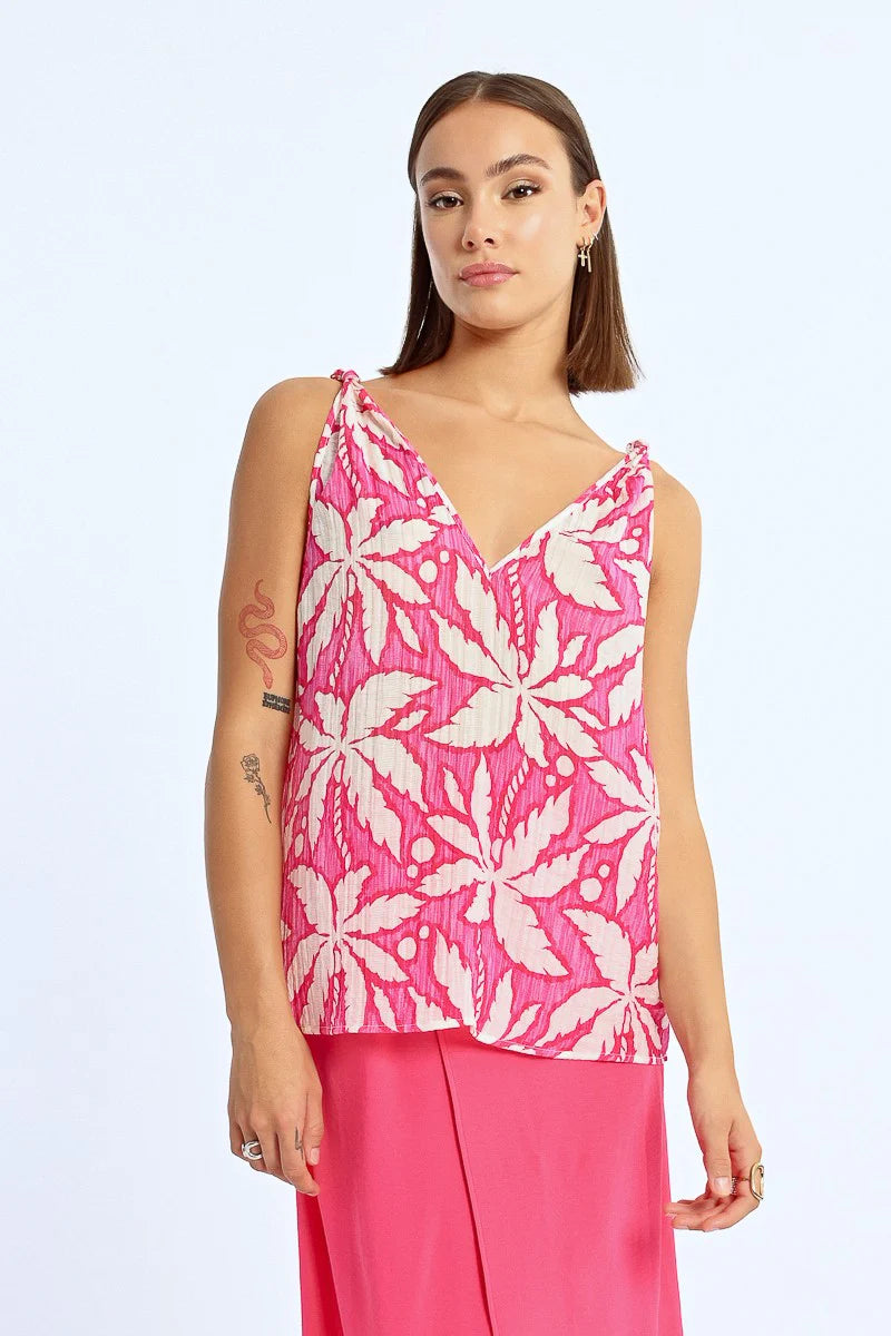Tie Shoulder Tank Top (Pink Caracol)