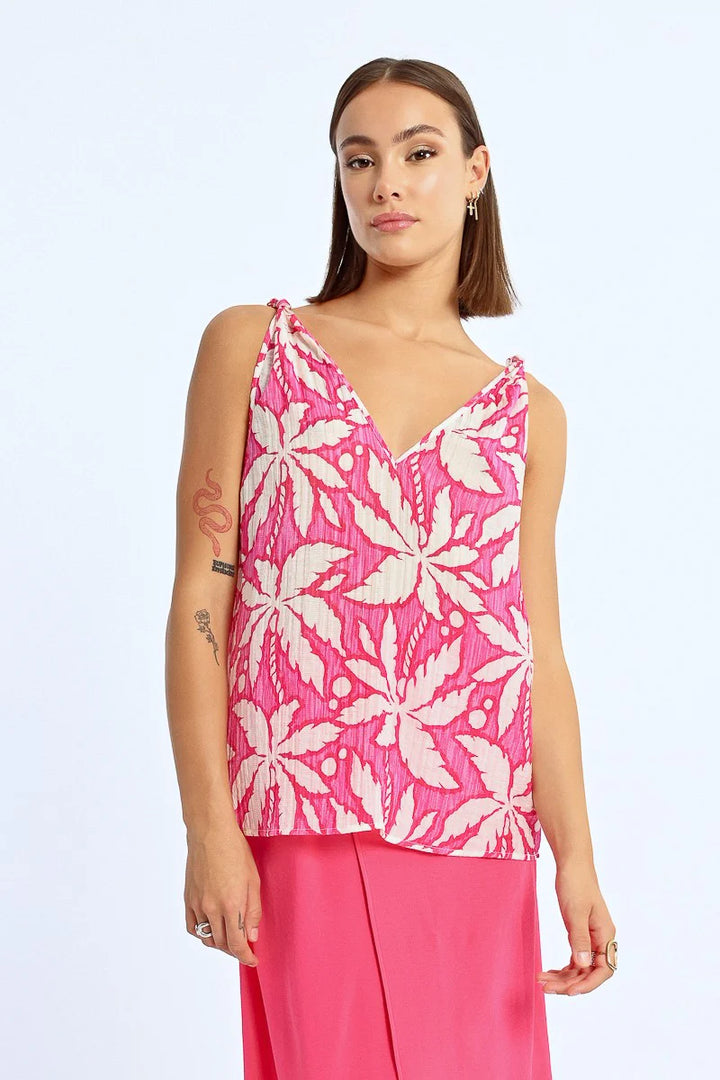 Tie Shoulder Tank Top (Pink Caracol)